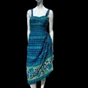 Sun Fashions Hawaii x Vintage Midi Dress Sarong Wrap Tiki Pin Up Rockabilly 50s